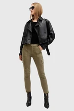 Kalhoty AllSaints DURAN SKINNY CARGO dámské, zelená barva, přiléhavé, high waist, W064EB