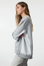 Trendyol Gray Melange Thick Inside Fleece Oversize/Wide Fit Knitted Sweatshirt