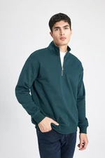 DEFACTO Comfort Fit Zippered Stand Collar Basic Sweatshirt X7405az24sp