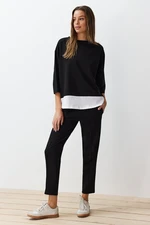 Trendyol Black Relaxed Pattern Woven Garni Detailed Knitted Blouse Trousers Bottom-Top Set