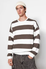 Trendyol Mink Oversize/Wide Cut Striped Inside Polar Fleece/Warm Sweatshirt