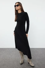 Trendyol Black Plain Skater/Asymmetrical Flexible Knitted Dress