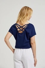 Women's blue T-shirt with back neckline MOODO - navy blue