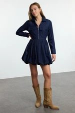 Trendyol Navy Blue Pocket Detailed Balloon Skirt Denim Shirt Dress