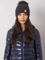 Dark gray cap with pompom