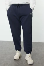 Trendyol Plus Size Navy Blue Oversize/Wide Cut Pocket Labeled Sweatpants