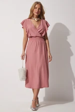 Happiness İstanbul Women's Pale Pink Flounce Textured Knitted Dress