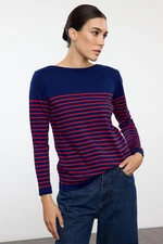 Trendyol Dark Navy Blue Basic Striped Knitted Sweater