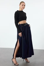 Trendyol Navy Blue Slit Elastic Waist High Waist Maxi Denim Skirt