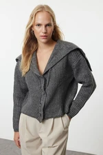 Trendyol Anthracite Premium Yarn/Special Yarn Soft Texture Turn-down Collar Knitwear Cardigan