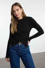 Trendyol Black Double Breasted Gathered/Drape Detailed Slim/Fits Body Knitted Blouse