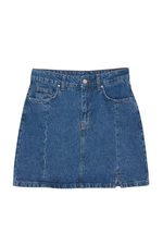 Trendyol Dark Blue More Sustainable Slit Mini Denim Skirt