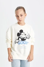 DEFACTO Girls Disney Mickey & Minnie Oversize Wide Pattern Crew Neck Sweatshirt