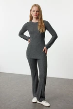 Trendyol Anthracite Soft Long Sleeve Crew Neck Blouse and Trousers Flexible Knitted Top-Bottom Set