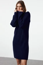 Trendyol Navy Blue Mini Knitwear Stand Collar Soft Textured Sweater Dress