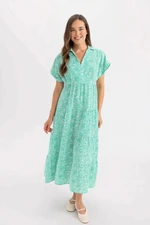 DEFACTO Shirt Collar Patterned Viscose Short Sleeve Maxi Dress