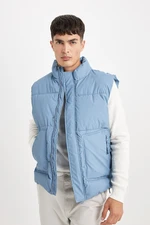 DEFACTO Men's Blue Water Repellent Regular Fit Normal Cut Stand Collar Zippered Pocket Puffer Vest