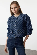 Trendyol Dark Blue Pocket Detailed Jacquard Denim Jacket