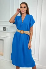 Women's dress with decorative belt - cornflower blue