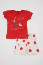 DEFACTO Baby Girl Pajama Set Fruit Patterned Combed Cotton Short Sleeve Top Shorts