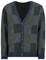 Trendyol Indigo Regular Fit V-Neck Plaid Patterned Knitwear Cardigan