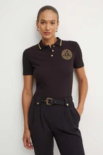 Bavlněné polo tričko Versace Jeans Couture černá barva, 77HAGT00 CJ01T