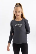 DEFACTO Girl's Crew Neck Printed Ribbed Camisole Long Sleeve T-Shirt