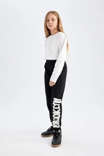 DEFACTO Girl Printed Elastic Waist Leg Black Jogger Sweatpants