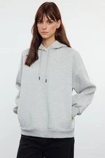 Trendyol Gray Melange Thick Inside Fleece Pocket Hooded Regular/Normal Fit Knitted Sweatshirt