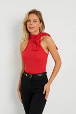 Cool & Sexy Women's Bow Crop Blouse Red