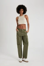 DEFACTO Straight Fit Cargo Pocket High Waist Standard Length Gabardine Trousers