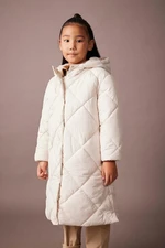 DEFACTO Girl&#39;s Water Repellent Hooded Quilted Long Coat