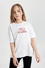 DEFACTO Girls Oversize Fit Crew Neck Back Printed Short Sleeve T-Shirt C2223a824sm