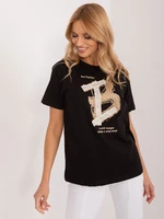 Black women's T-shirt with appliqué and inscriptions