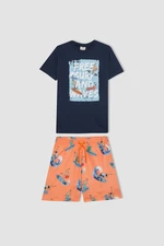 DEFACTO Boy's Printed Short Sleeve T-Shirt Swim Shorts Set of 2