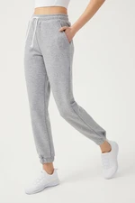 LOS OJOS Women's Melange Gray Elastic Leg Jogger Sweatpants