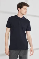 AC&Co / Altınyıldız Classics 100% Organic Cotton Men's Navy Blue Slim Fit Slim Fit Polo Neck T-Shirt.