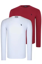 DOUBLE SET T8588 DEWBERRY ROUND NECK MEN'S SWEATSHIRT-WHITE-BURGUNDY