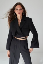 Trendyol Black Crop Lined Double Breasted Closure Woven Blazer Jacket