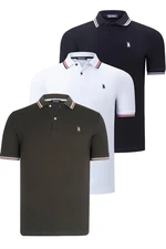 TRIPLE SET T8594 DEWBERRY MENS T-SHIRT-BLACK-WHITE-KHAKI