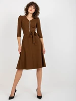 Checkered dress with binding - brown