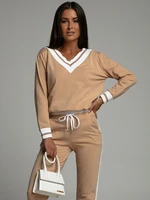 Beige women's sweatshirt set with deep neckline