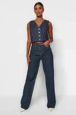 Trendyol Navy Striped High Waist Wide Leg Jeans