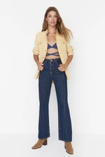 Trendyol Dark Blue High Waist 90's Wide Leg Jeans with Stitching Detail