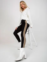 Black-beige smooth leggings with stripes