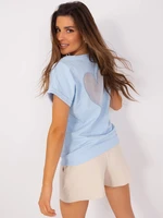 Light blue casual blouse with rolled-up sleeves