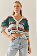 XHAN Green Fakir Sleeve Colored Crop Cardigan