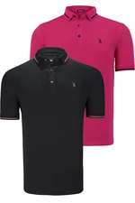 DOUBLE SET T8586 DEWBERRY MEN'S T-SHIRT-BLACK-FUCHSIA