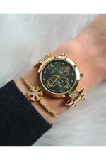 Polo Air Sport Stylish Women's Wristwatch and Zircon Stone Snowflake Bracelet Combination Yellow Green Color