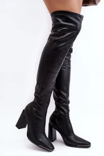 Women's over-the-knee heeled boots, Eco-leather, black Orcella